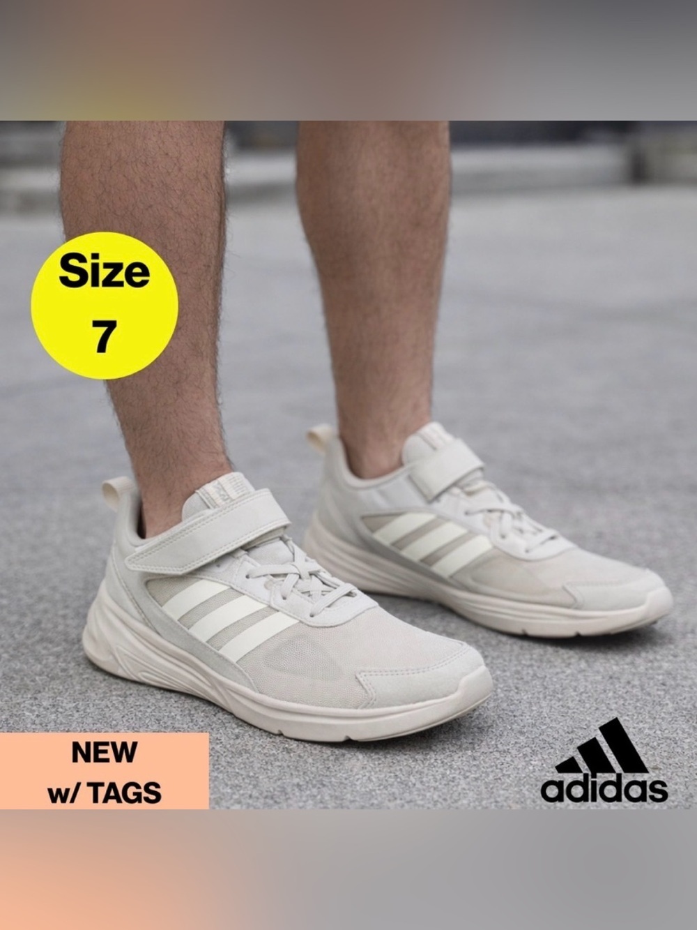 NEW w TAGS 🏷️ ADIDAS Ivory Athletic Cloadfoam Sneakers, Velcro Strap (Men’s 7)